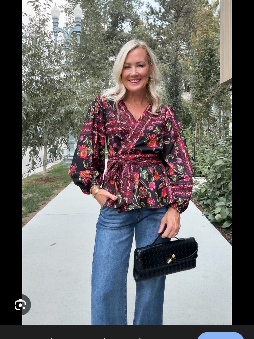 Avara Floral Wrap Peplum Blouse - Black and Magenta